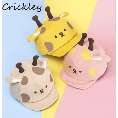 Spring Autumn Cartoon Giraffe Baby Boys Girls Caps 3D Ears Antlers Cotton Soft Kids Hats Hook Loop Toddler Children Hat 1-2T