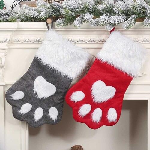 Behogar Cute Dog Claw Style Christmas Socks Xmas Stocking Gift Bag Hanging Ornaments Pendant for Home Mall Christmas Decoration