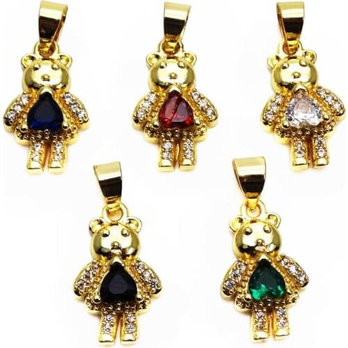 Lovely Little bear micro Zircon Pendant teddy bear Pendant Lady Bear Pendant necklace chain DIY jewelry accessories