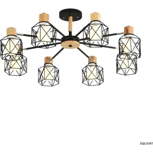Nordic Wooden Chandelier Lustre wood ceiling fixtures Living Room Iron Lampshade Bedroom Chandelier Lighting home indoor Lights