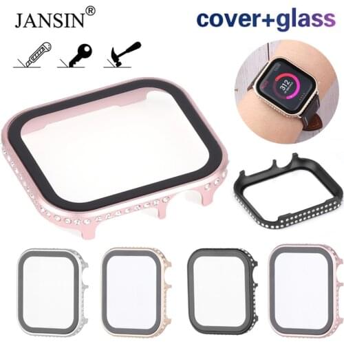 Glass+Aluminum Case For iWatch SE 6 5 4 3 44mm 40mm Tempered Glass Film For Apple Watch Case 42mm 38mm Diamond Screen Protector