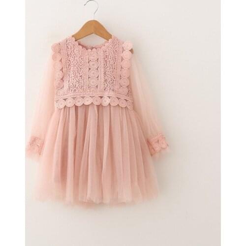 2019 spring hot sale children girls new fashion long sleeve patchwork lace mesh princess dress 3-8 years