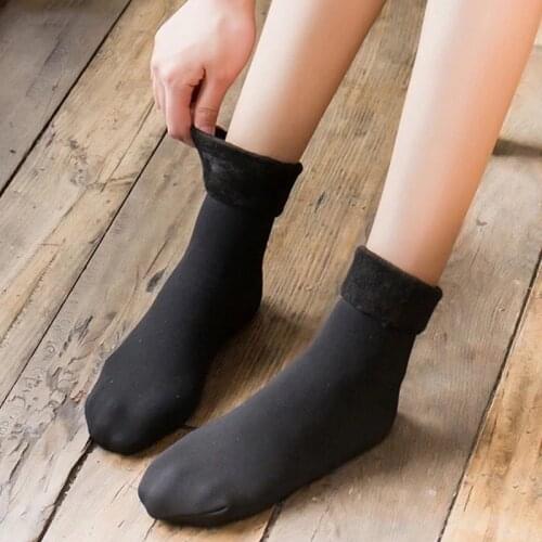 Women Winter Warm Thicken Thermal Soft Casual Solid Color Socks Wool Cashmere Home Snow Boots Velvet Home Floor Sock