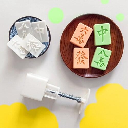 1 Set Mahjong Pineapple Cake Mooncake Molds 30g Hand-Pressure 4 Stamps Chinese Traditional Mooncake Molds for Mid-Autumn DIY P