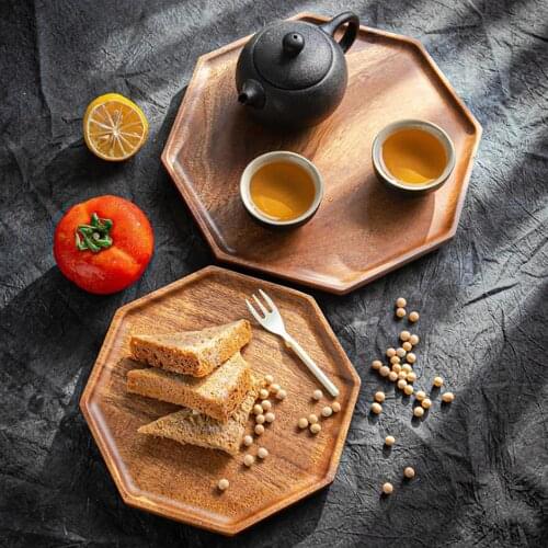1Pcs Solid Wood Tray Japanese-style Wooden Tea Tray Walnut Tray Octagonal Wooden Tray Dinner Tray Bread Snack Tray