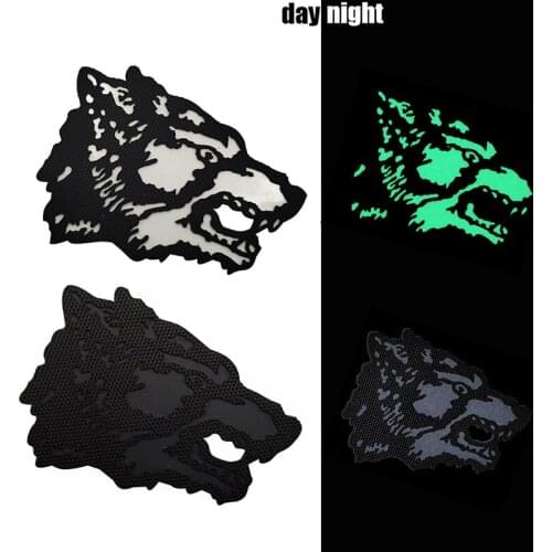 1 Pc Embroidery Luminous Wolf Head Reflective Badge Military Identification Chapter Outdoor Sports Patch Backpack Hat Applique
