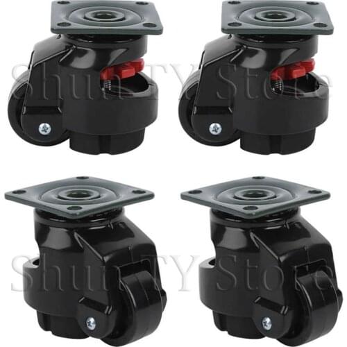 2 Pcs Retractable Leveling Machine Casters, Plate Mount Retractable Workbench Caster, With Nylon Wheel and Rubber Caster Wheel