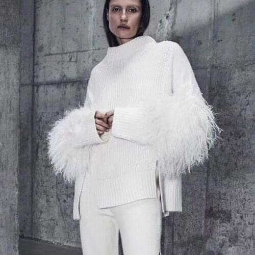 2020 Spring and Autumn Fashion Lazy Style Sweater Loose Version of Turtleneck Knitting Side Slit Sleeves Sheep Tan Wool Coat