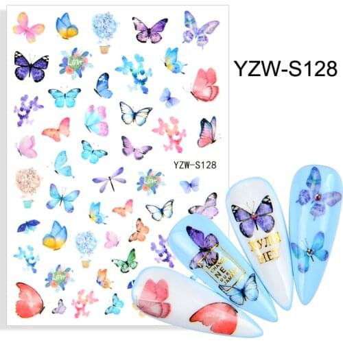 3D Stickers Nails Watercolor Butterfly adhesive designer Sliders Decals Summer Art Decoration Watercolor Manicure Accessories