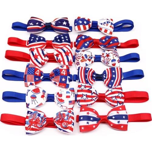 50pcs Dog Bowties American Independence Day Dog Grooming Accessories Samll Dog Bows Pet Dog Cat Bow Tie Neckties Dog Supplies