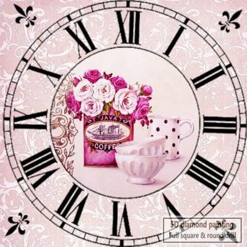 5d diamond painting wall clock rose coffee cross stitch 3d rhinestone diamond mosaic embroidery home decoration