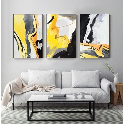 Abstract Black Yellow Painting Yellow Poster Print Big Size Wall Art for Living Room Modern Tableaux HD Cuadros Salon Decoracion
