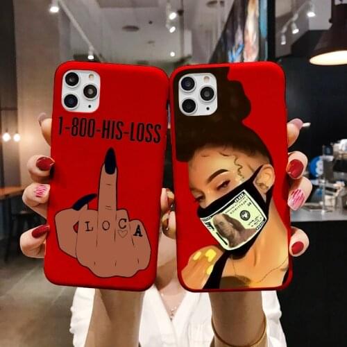 MAKE MONEY Not Friends Kash Afro Black Girl Fundas case for iPhone X XR 11 12 Mini Pro Max 8 7 6 Plus Matte Red Silicone Case