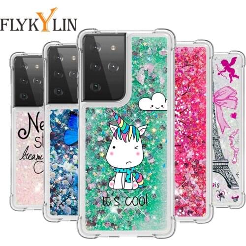 On For Samsung S 21 A42 Liquid Glitter Phone Case For Samsung S20 fe A51 A71 A21S A50 A70 A31 A41 A11 A20E A30 A10 Note 20 Ultra