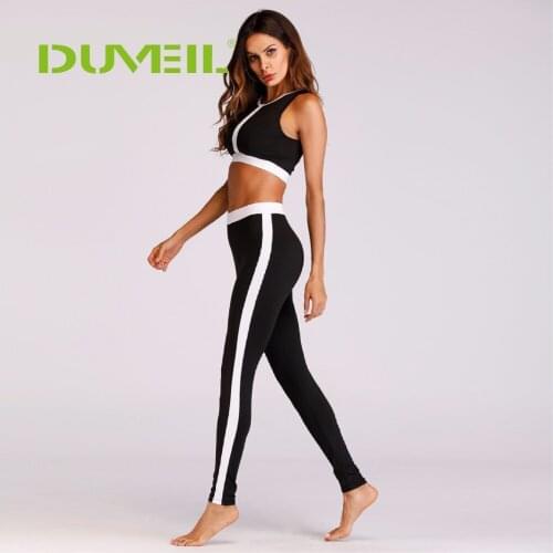 Black and White Women Splicing Sportswear Moisture Absorption Yoga Fitness Suit Vest+Yoga Pants Set Bodybuilding Gym Running