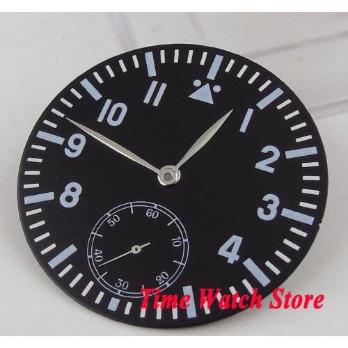 38.9mm black sterial dial super luminous Watch dial fit ETA 6498 ST3600 hand winding movement +silver hands D107