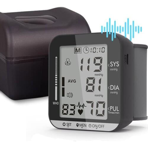 Wrist Digital Sphygmomanometer Intelligent Blood Pressure Monitor BP Meter With Voice Function Tonometer Health Care Monitor