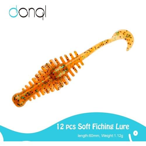 DONQL 12Pcs Fishing Soft Lures 60mm 1.12g Jig Silicone Worms Fishy Smell Baits Artificial Bass Swimbait Carp Tackle Rubber Lures
