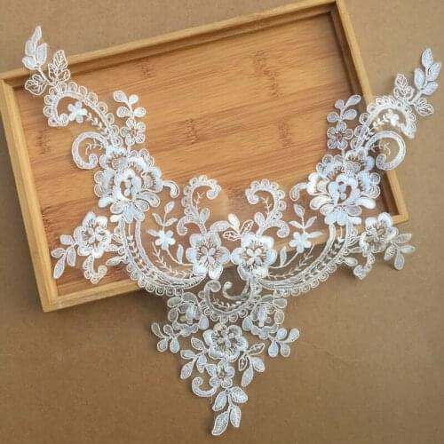 European Court Embroidered Flower Lace Applique Collar DIY Fabric For Sewing Dress Wedding Clothes Accessories Off White Color