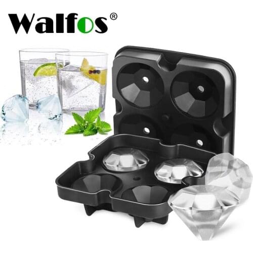 WALFOS Four Grid Diamond Pattern Ice Cube Food Grade Mold Silicone Skull Shape Tray Mold Household Kitchen Supplies