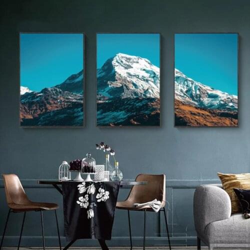 Blue Sky High Mountain White Snow Nature Landscape Poster Canvas Painting Picture Home Wall Art For Living Room Modern Home Deco