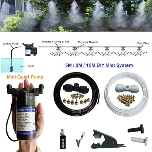 H194 Brass Fog Nozzles 5M/8M/10M DIY Mist System 24V DC Water Pump Sprayer Nozzles Mist Sprinkler Humidify Cooling Watering Kits