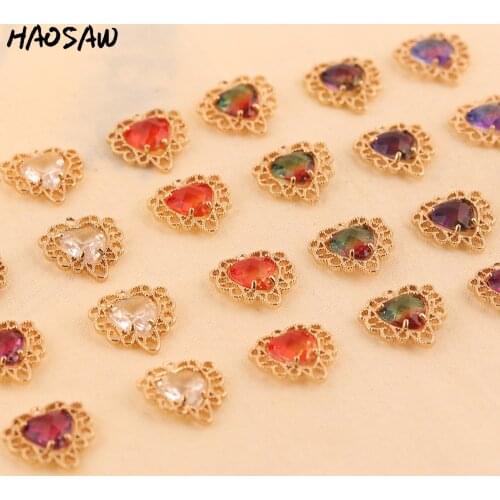 HAOSAW 19*19MM 4Pcs/Lot Heart Design/Classical Crystal Charms/Double Colors/Glass Accessories/Jewelry Making/Earring Findings