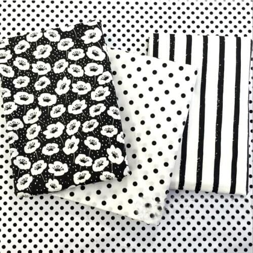 Black Dot Stripe Printed 100% Twill Cotton Fabric for DIY Patchwork Sewing Kids Bedding Bags Tilda Doll Cloth Textiles Fabric