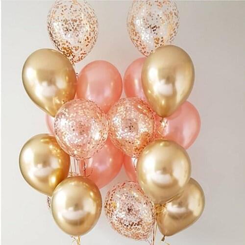 Chrome Gold Silver metallic Latex Air Balloons Transparent Golden Confetti Balloon Wedding Birthday Rose Gold Party Decor Balaos