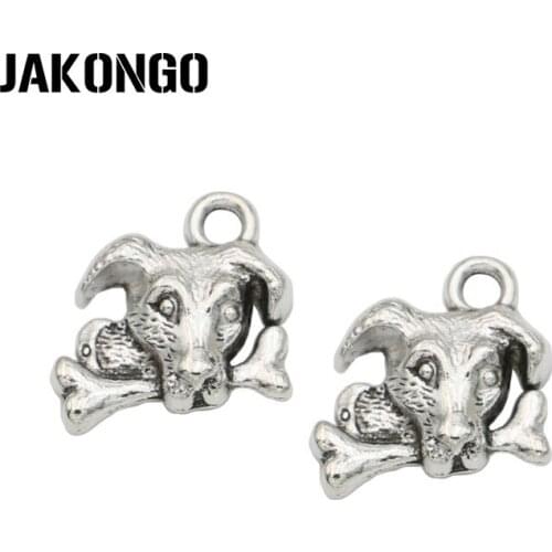 JAKONGO Antique Silver Plated Dog Bone Charms Pendant for Jewelry Making Earrings Bracelet Accessories DIY 18x15mm 12PCS/lot