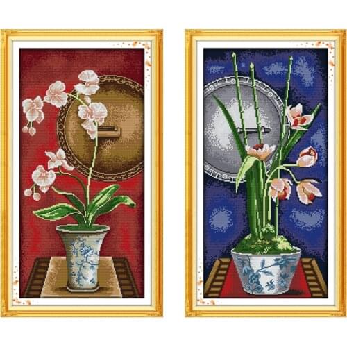 Beautiful flower pattern series cross stitch kits orchid 11CT 14CT stamping printing DIY cross stitch embroidery set needlework