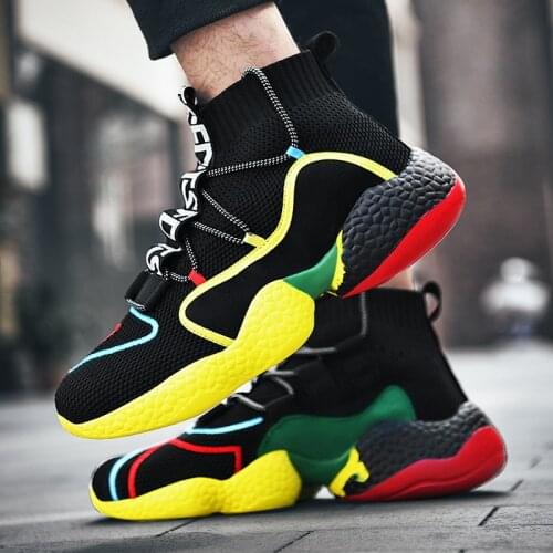 Rainbow Sole Men Designer Sneakers Fashion Platform Men Sock Shoes Big Size Breathable Mesh High Top Sneakers Men Casual Shoes