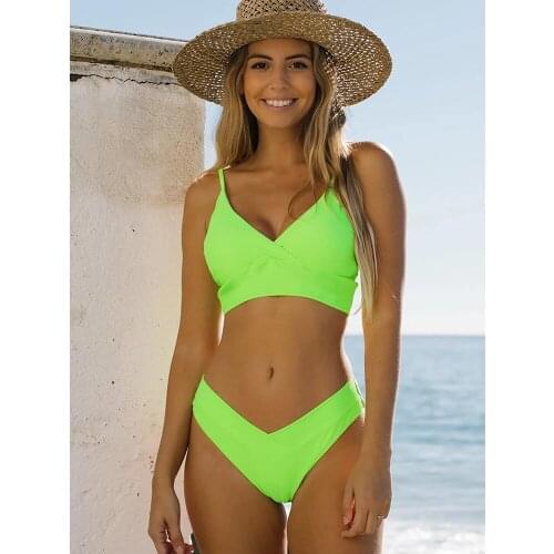 Two Piece Swimwear Summer Women High WaistTriangle Bikini Sexy Split Solid Bathing Suit Beachwear Swimwearr