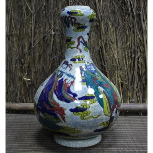 Copper Statue Pure copper ceramic blue and white powder color underglaze color hand drawn open piece vase eight immortals patter