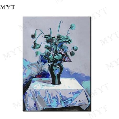 MYT Pure Hand-painted High Quality Abstract Wall Art Oil Painting on Canvas Abstract Blue Flower Oil Painting for Living Room