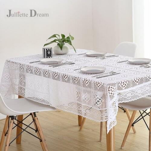 2019 New Crocheted table cloth handmade tablecloth rustic dining table cover Pastoral Solid tablecloths white table cloth hot