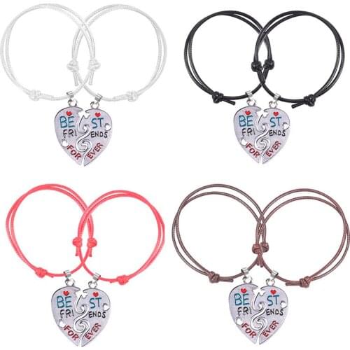 2020 New Best Friend Fashion Bracelet BFF Letter Heart Shaped Alloy Pendant Womens Simple Stitching Friendship Jewelry Gift