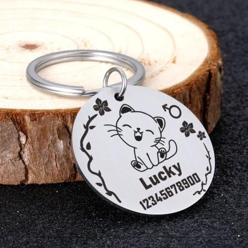 2021 New Pet ID Tag Customized Name Phone Number Free Engraving Cat Dog Puppy Collar Stainless Steel Original Jewelry Keyring