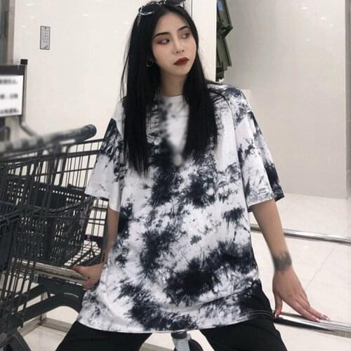Summer New Arrival Korean Style Harajuku Style Tee Loose Tie-Dye Style Short-Sleeved T-Shirt Ladies Casual Printed Tees