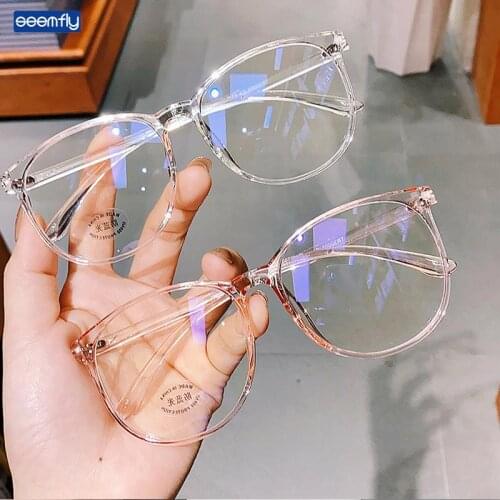 Seemfly Glasses Transparent Computer Womens Glasses Anti Blue Light Round Eyewear Optical Spectacle Eyeglass Large Frame PC