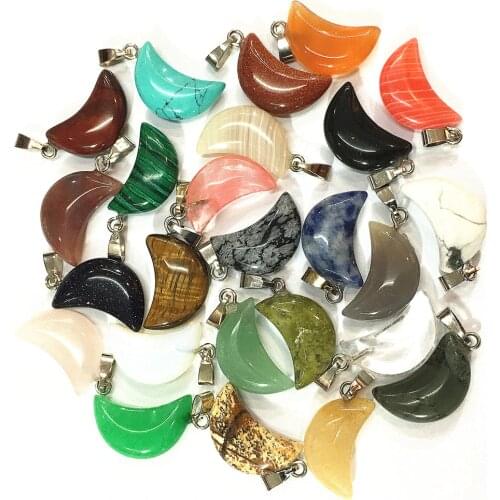 Wholesale Lots 2018 New Arrivals Hot Selling Fashion Mixed Natural Stone Pendant Charm Crescent Moon For Jewelry Making 50pcs