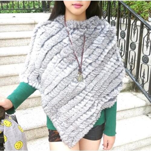 Autumn and winter womens good quality fashion knitted rabbit fur scarf vest womens triangle cloak fur Pashmina Shawl tb362
