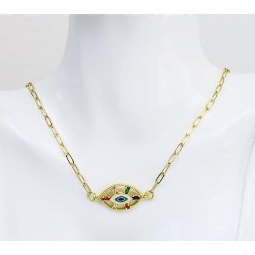 10 Pcs Eyes Charms necklace Gold color Chain Gold Eyes Pendant necklace Elegant Necklace 90025