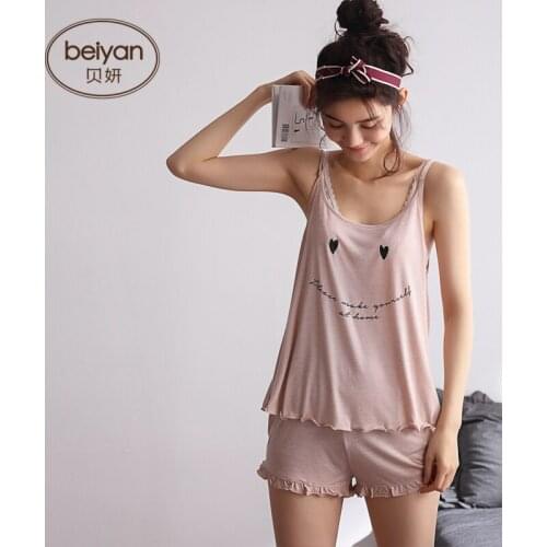 Pyjamas Summer Sexy Sling Ladies'Pajamas Lovely Girl Modal Home Thin Autumn Suit