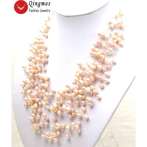 Qingmos Pink Pearl Necklace for Women with 6mm Round Natural Freshwater 20 Strands Starriness Pearl 18" Chokers Necklace nec2561