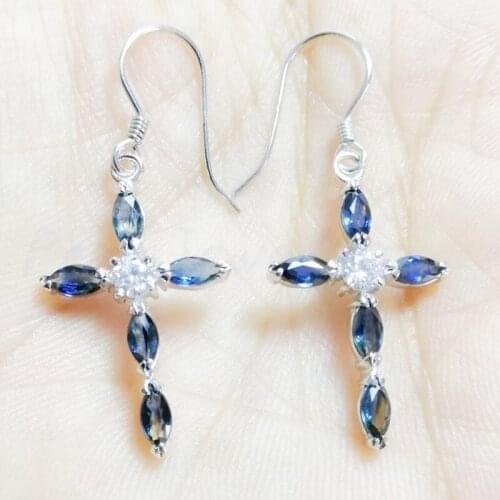 Natural sapphire or ruby cross drop earring Free shipping 925 sterling silver 0.25ct*10pcs gemstone C14092925