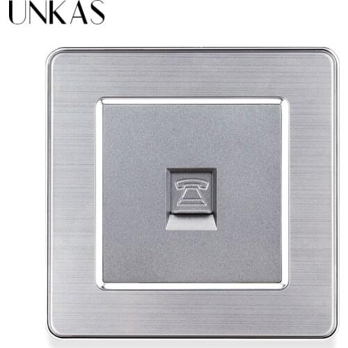 UNKAS Gray Stainless Steel Panel Single RJ11 Telephone Jack Wall Power Socket 86MM * 86MM Weak Electricity Grey Outlet