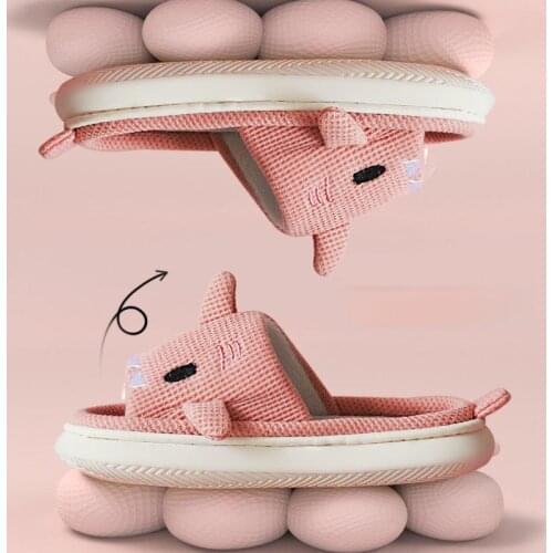 Oraqwlj Shark shape Linen Slippers Thick Soled Deodorant Non-slip Slippers Cotton Hemp Sweat Absorbing Home Use Womens Slides