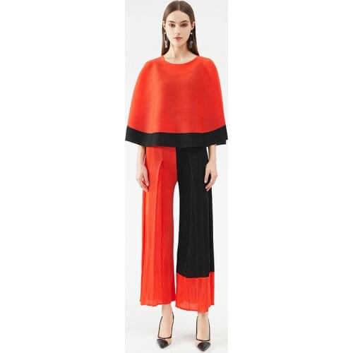 2021 Spring/Summer Miyake Pleated Chinese Style Suit Aesthetic Clothes Straight Trousers Red Top Pant Suits
