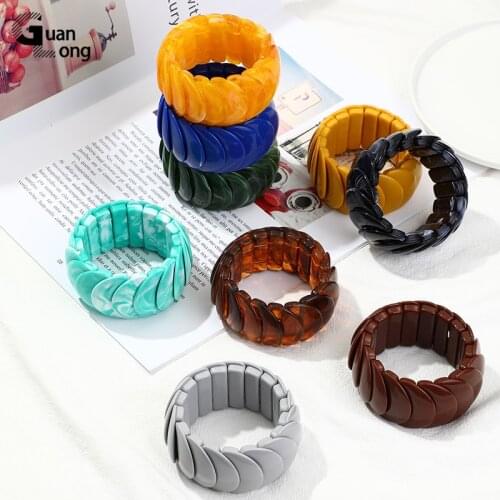 Guanlong Vintage Resin Acrylic Cuff Mix Color Square Geometric Bangle Elegant Bracelet Bangles For Women Girl Party Gift Jewelry